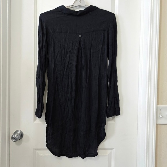 prAna Womens Foundation Shirt Dress Black Crinkle Gauze Boho Casual M - Picture 7 of 8